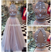 Custom Made Two Piece Beaded Evening Dress Backless Long Sexy 2016 prom dress